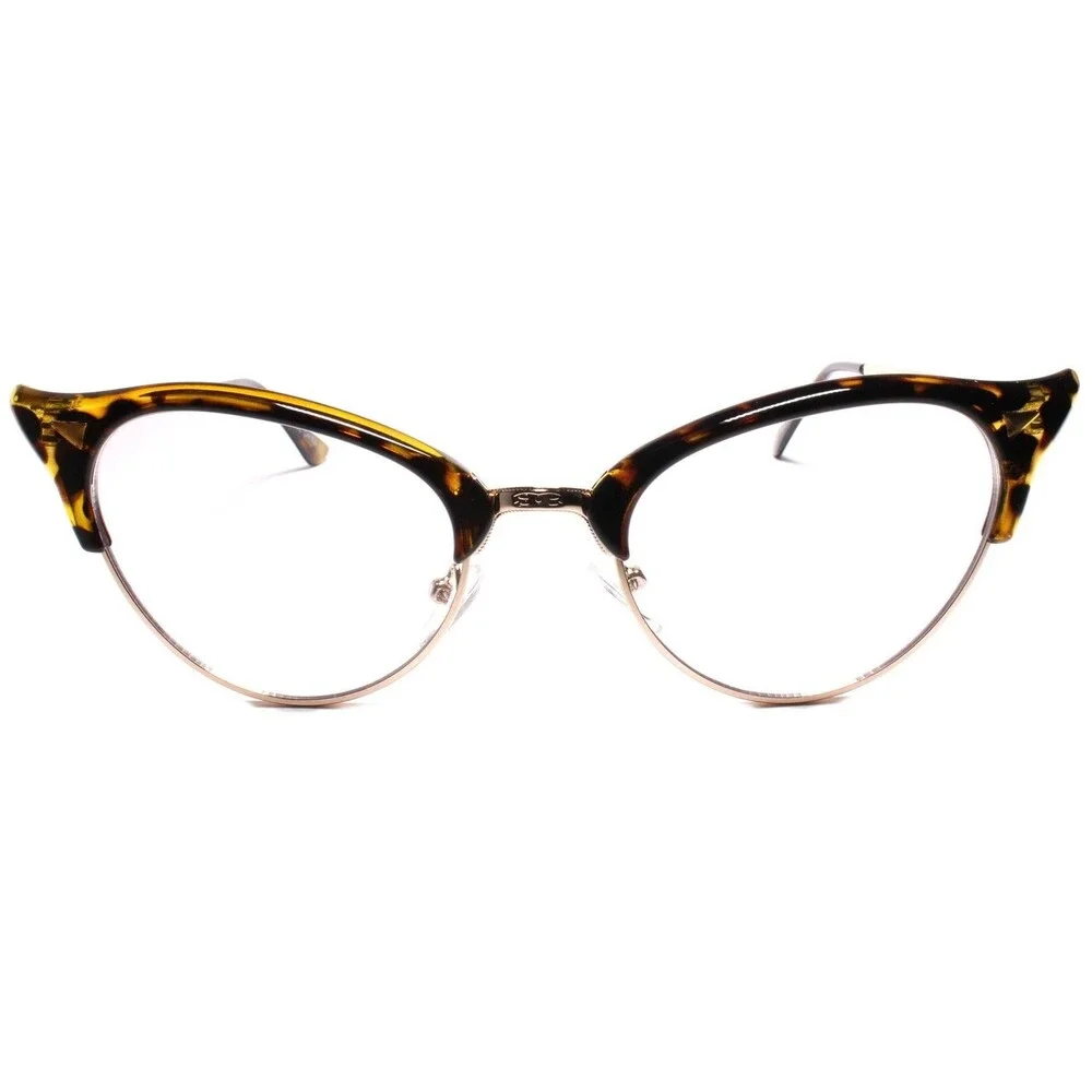 Classy Elegant Retro Cat Eye Style Clear Lens Eye Glasses Gold & Tortoise Frame